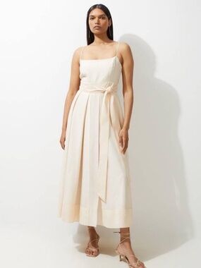 Karen Millen Organdie Split Woven Maxi Dress Nude S - M